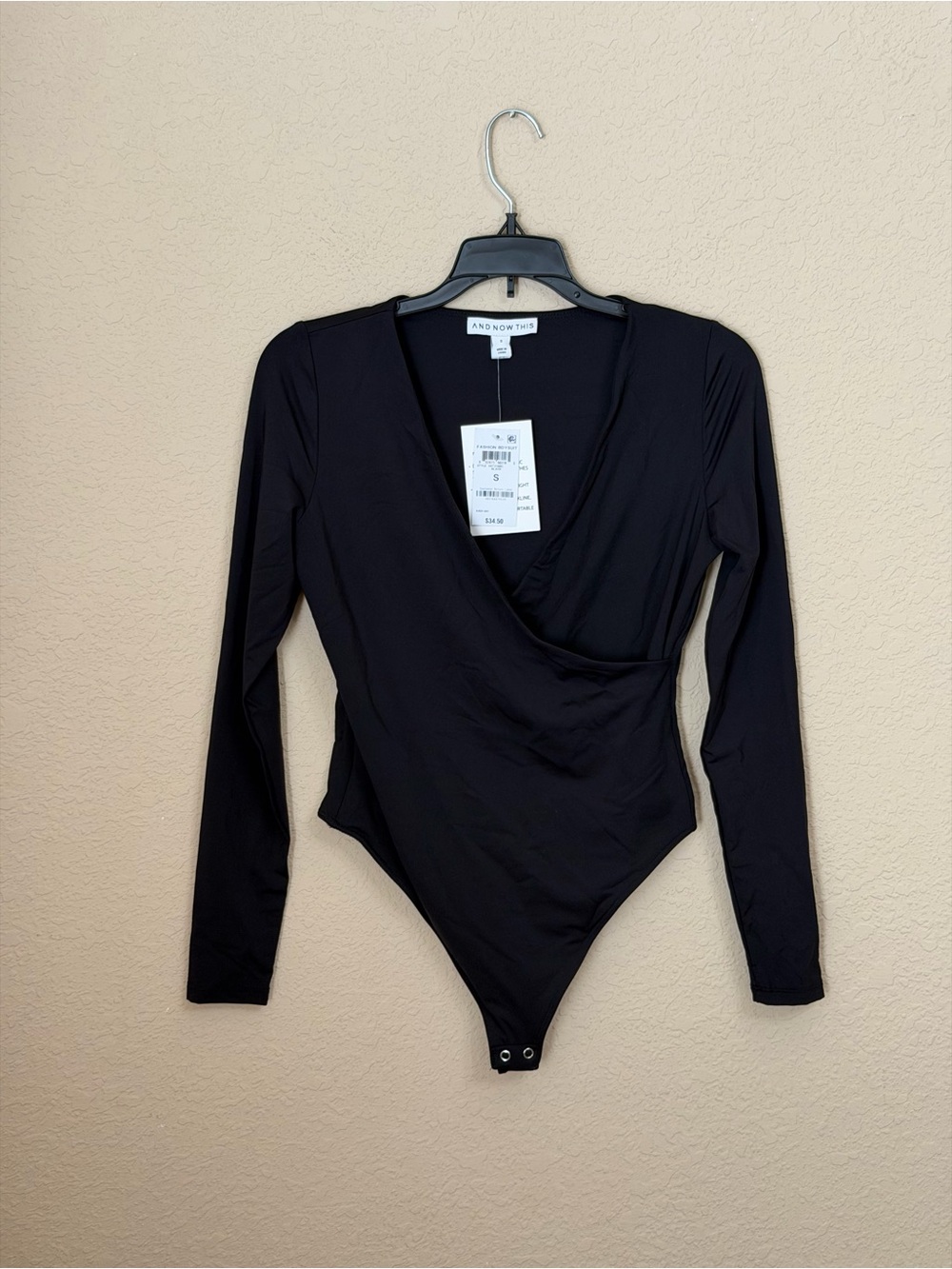 And Now This Black Long-Sleeve Wrap Bodysuit